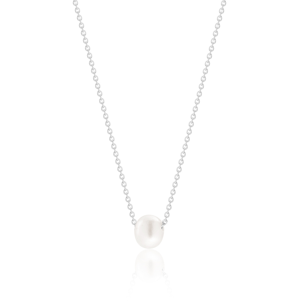 Sterling Silver Leaf Design Lw Pearl Beaded P Chain For Girls - Silver  Palace
