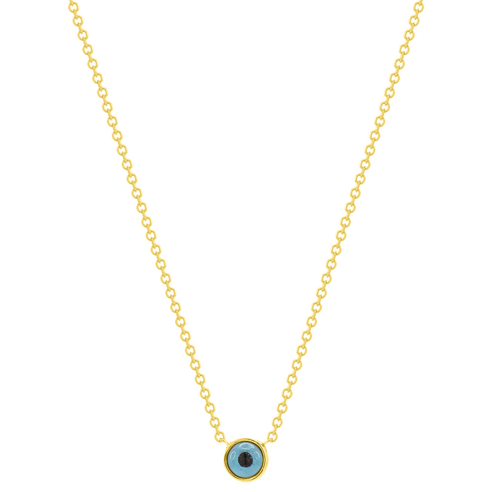 9K Yellow gold necklace, turquoise evil 