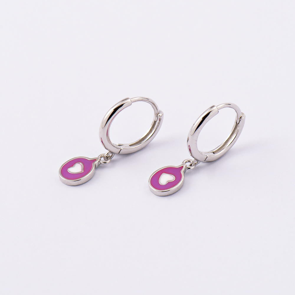 Silver deals Kids Heart Hoop Enamel Earrings