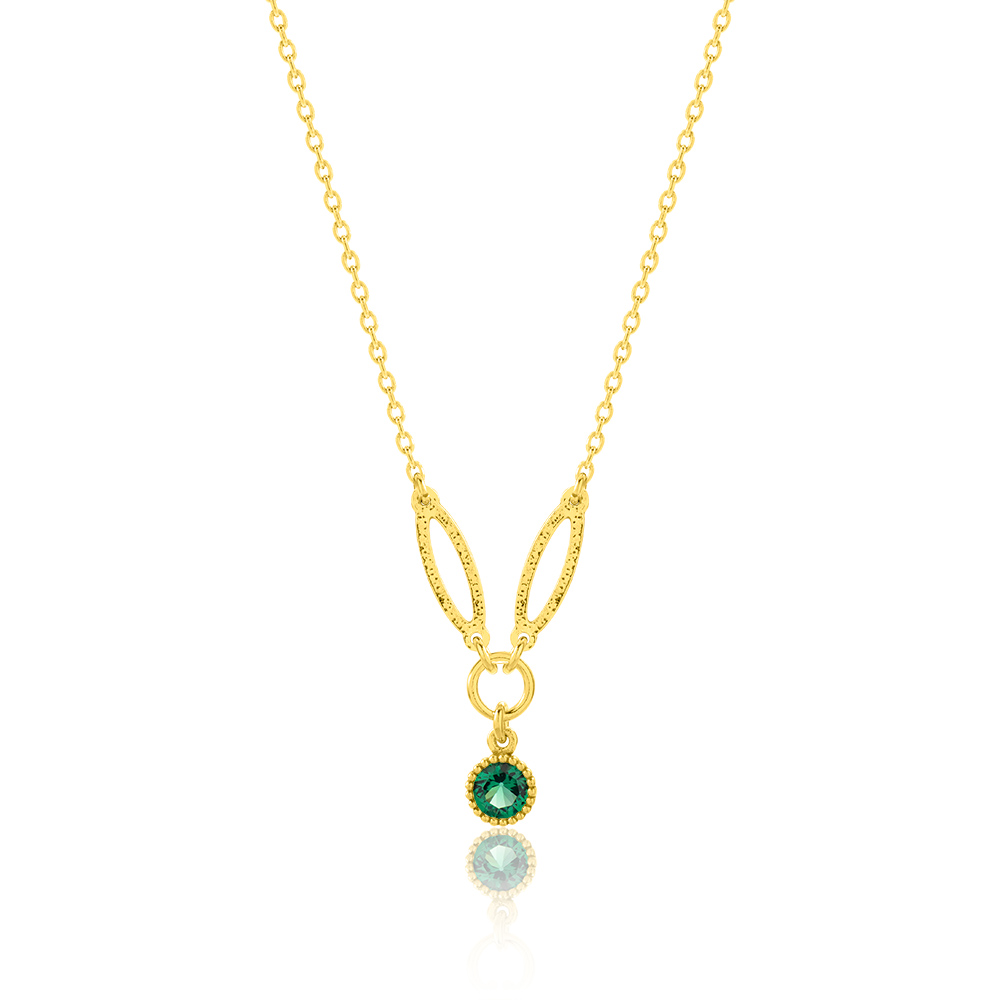 24Κ Yellow gold plated sterling silver necklace, green solitaire.