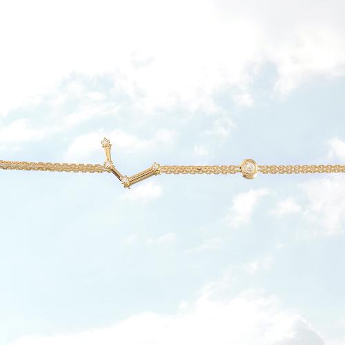 Zodiac constellation of Aquarius, 24K yellow gold plated sterling silver bracelet with white cubic zirconia.
