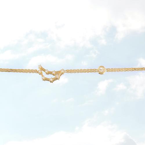 Zodiac constellation of Capricorn, 24K yellow gold plated sterling silver bracelet with white cubic zirconia.