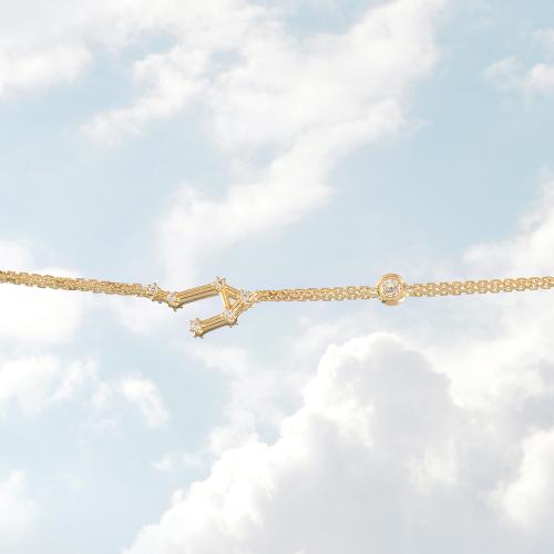 Zodiac constellation of Libra, 24K yellow gold plated sterling silver bracelet with white cubic zirconia.