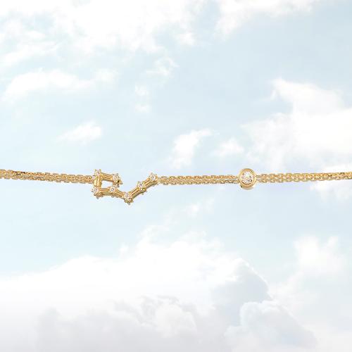 Zodiac constellation of Taurus, 24K yellow gold plated sterling silver bracelet with white cubic zirconia.