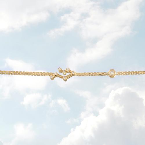 Zodiac constellation of Gemini, 24K yellow gold plated sterling silver bracelet with white cubic zirconia.
