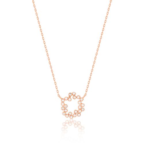 Rose gold plated sterling silver necklace, white cubic zirconia circle.