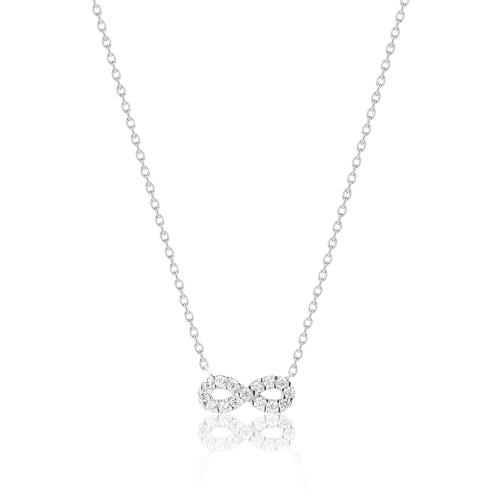 Sterling silver necklace, white cubic zirconia infinity.