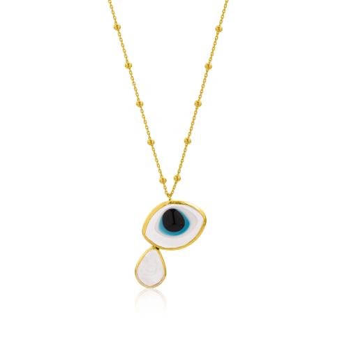 24K Yellow gold plated alloy necklace, Murano glass evil eye.