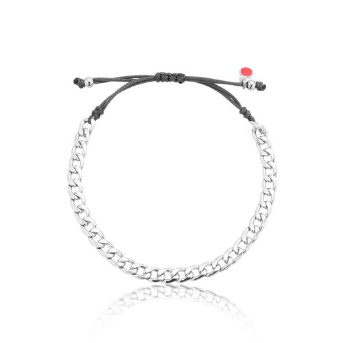 Grey macrame bracelet, steel chain.