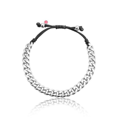 Black macrame bracelet, steel chain.