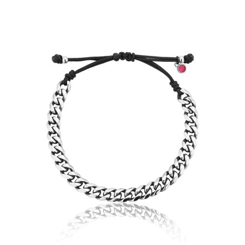 Black macrame bracelet, steel chain.