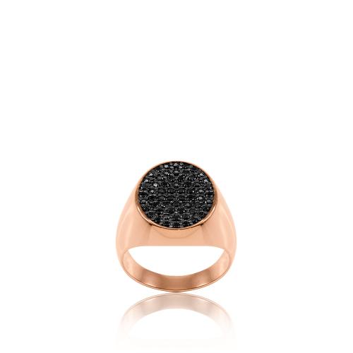 Rose gold plated sterling silver ring, black cubic zirconia.