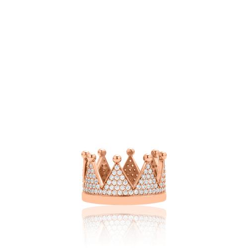 Rose gold plated sterling silver ring, white cubic zirconia crown.