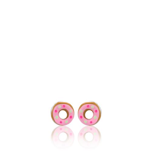 Sterling silver children's earrings, pink enamel donut.