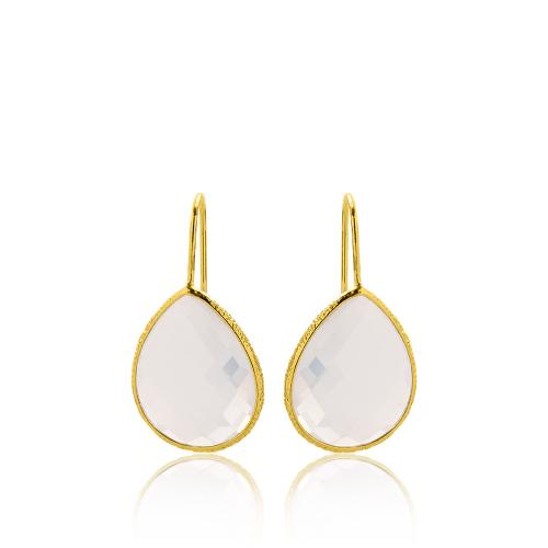 24Κ Yellow gold plated brass earrings, white semi precious stones.