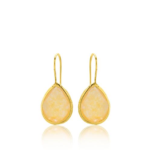 24Κ Yellow gold plated brass earrings, honey semi precious stones.