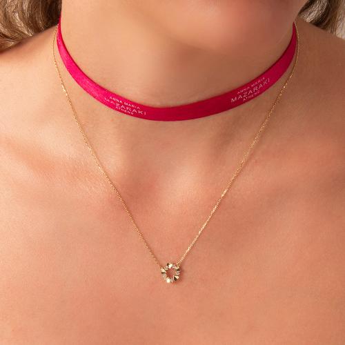 14K Yellow gold necklace, white cubic zirconia hearts.