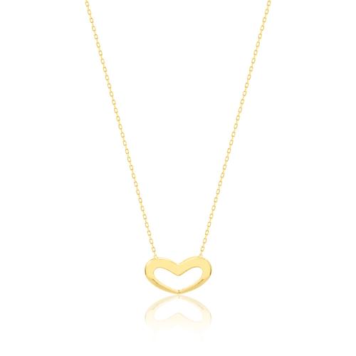 14K Yellow gold necklace, heart.