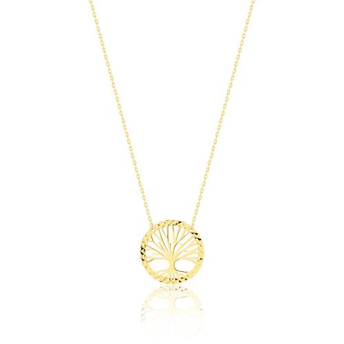 14K Yellow gold necklace, tree of life.