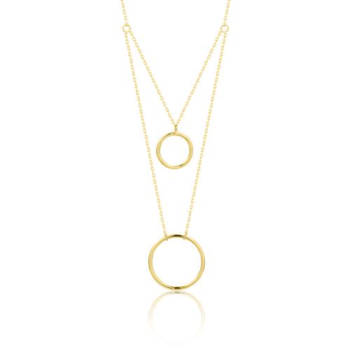 14K Yellow gold double necklace, circles.