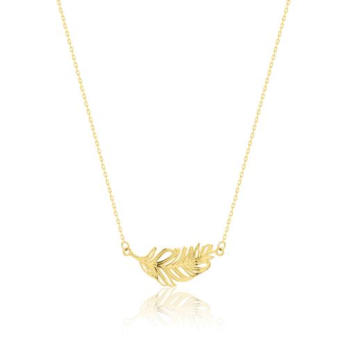 14K Yellow gold necklace, feather.