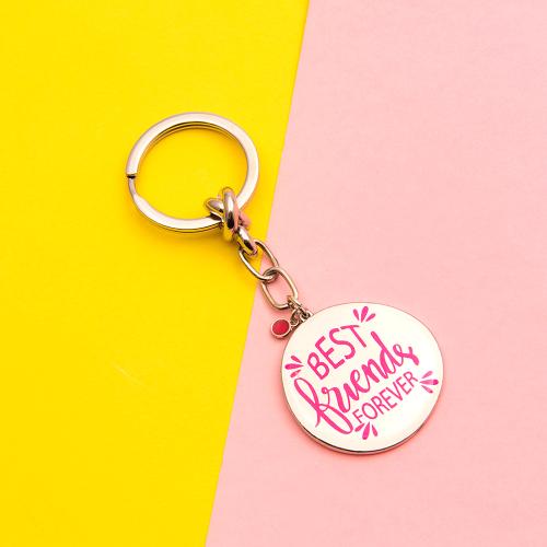 Rhodium plated brass key ring, ''Best friends forever''.