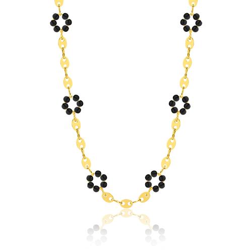 24Κ Yellow gold plated brass necklace, black semi precious stones.