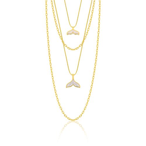24Κ Yellow gold plated brass multiseries necklace, chain and mermaid tale.