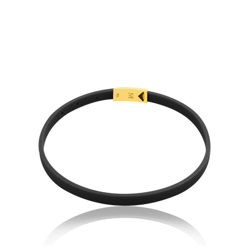 Unisex black rubber bracelet, 24Κ Yellow gold plated sterling silver clasp.