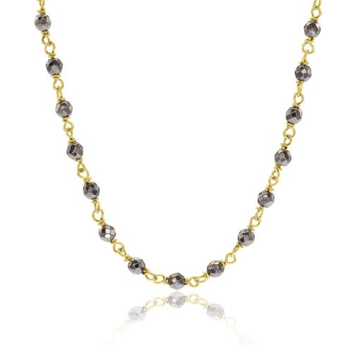 9K Yellow gold necklace, hematite.