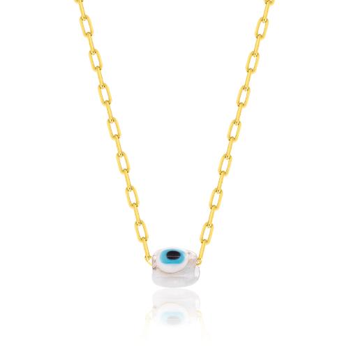 24Κ Yellow gold plated brass necklace, Murano glass evil eye.