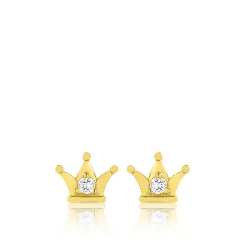 24Κ Yellow gold plated sterling silver earrings, white cubic zirconia crown.