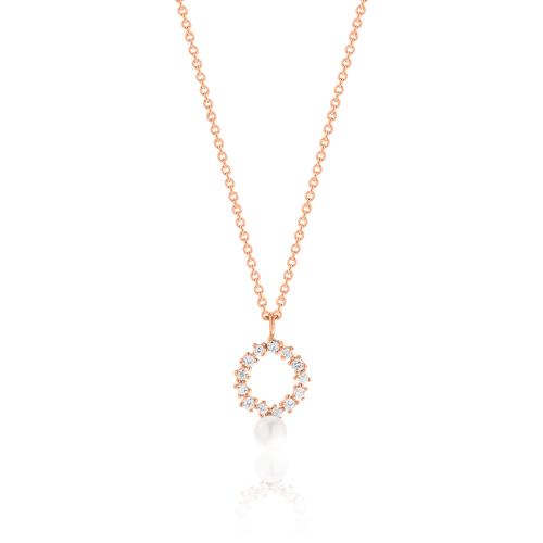 24Κ Rose gold plated sterling silver necklace, white cubic zirconia circle and pearl.