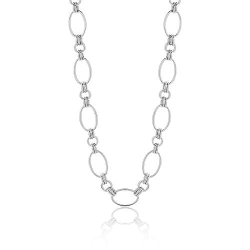 Rhodium plated brass necklace, oval chain.