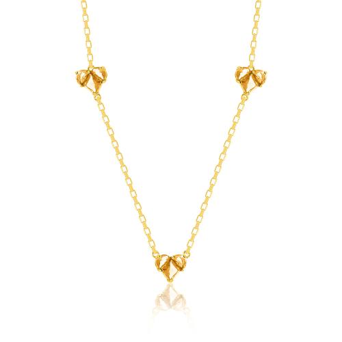 24Κ Yellow gold plated brass necklace, beige hearts solitaires.