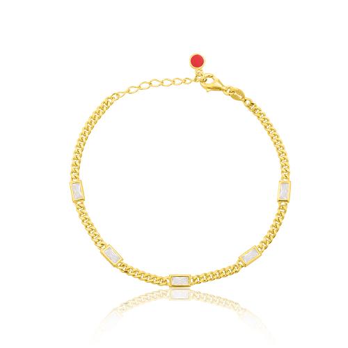24Κ Yellow gold plated sterling silver bracelet, white solitaires.
