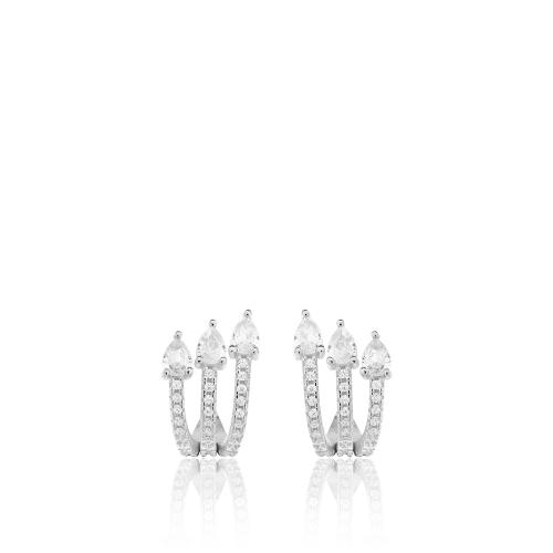 Sterling silver triple earrings, white cubic zirconia and solitaires.