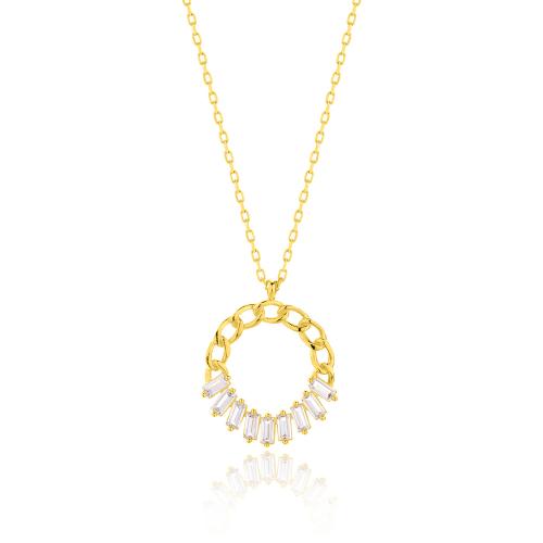 24Κ Yellow gold plated sterling silver necklace, circle with white crystals.