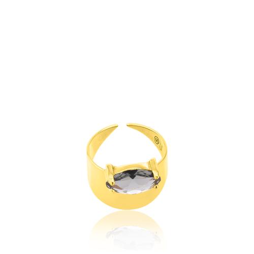 Δαχτυλίδι ασήμι 925, κίτρινο επιχρύσωμα 24Κ, γκρι μονόπετρο.