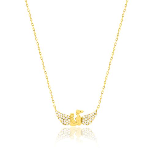 24Κ Yellow gold plated sterling silver necklace, mother with child and white cubic zirconia wings.