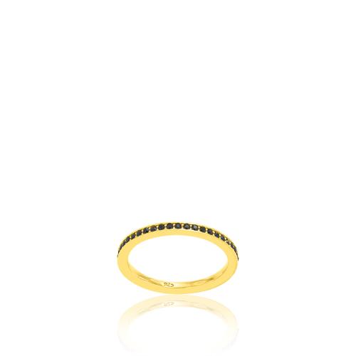 24Κ Yellow gold plated sterling silver ring, black cubic zirconia.
