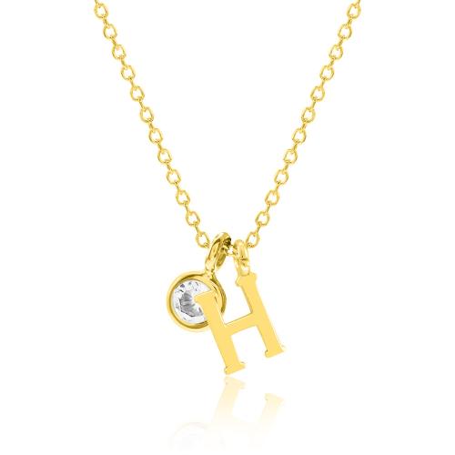 24Κ Yellow gold plated sterling silver necklace, monogram Η and white solitaire.