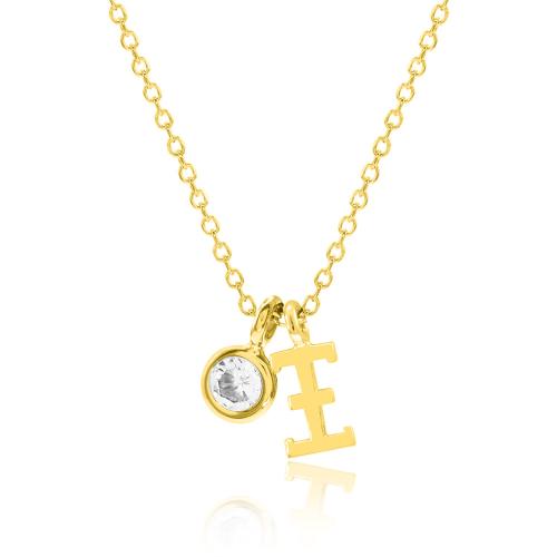 24Κ Yellow gold plated sterling silver necklace, monogram Ξ and white solitaire.
