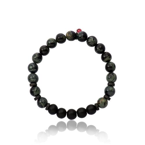 Men΄s bracelet, hemitite, green and black semi precious stones.