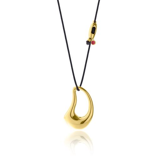 24K Yellow gold alloy necklace, black cord, adjustable buckle.