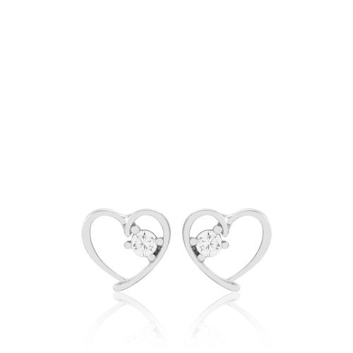 Sterling silver earrings, white cubic zirconia heart.