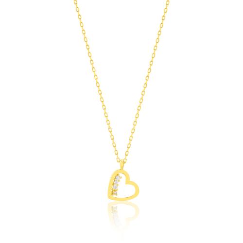 24Κ Yellow gold plated sterling silver necklace, white cubic zirconia heart.