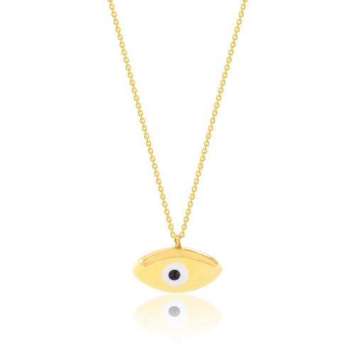 24Κ Yellow gold plated sterling silver necklace, yellow enamel evil eye.