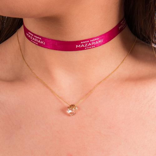 24Κ Yellow gold plated sterling silver necklace, "MAMA" and heart shaped crystal.