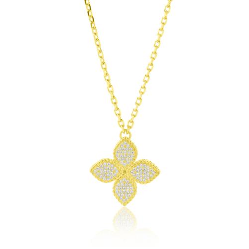 24Κ Yellow gold plated sterling silver necklace, white cubic zirconia cross.